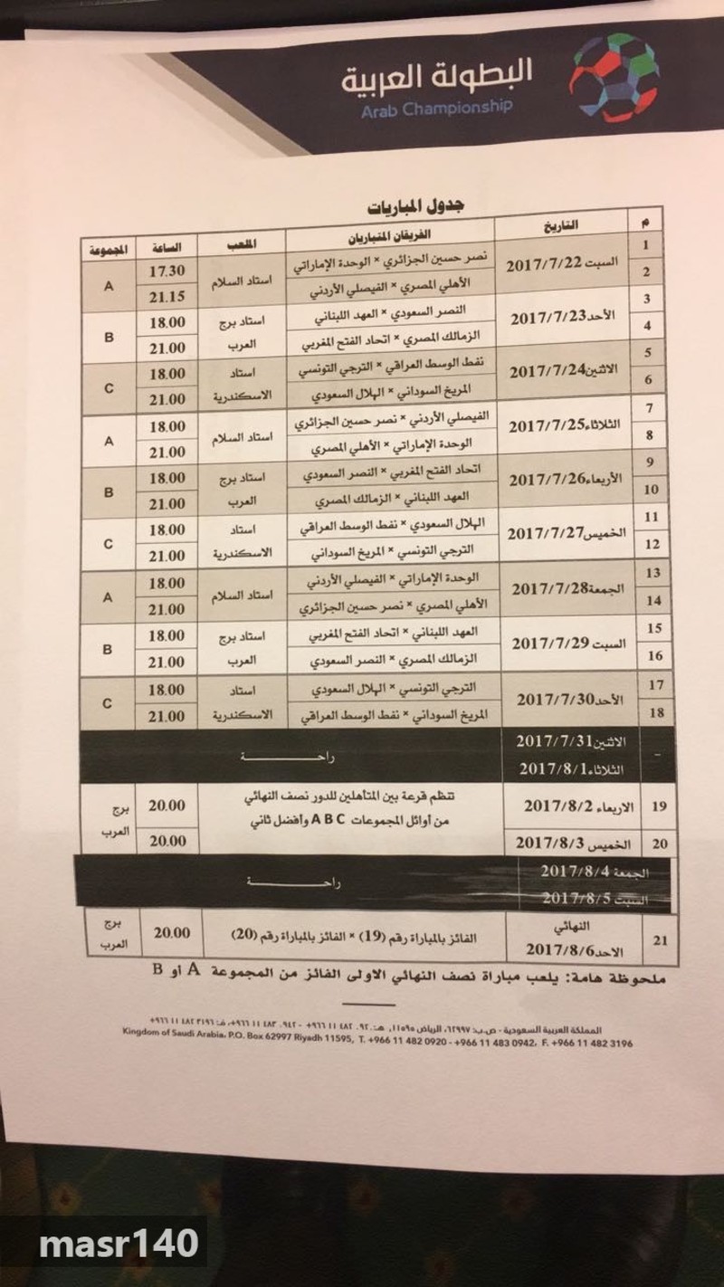 جدول مباريات البطولة العربية للاندية 2017 دوري ابطال العرب 2017 منتديات درر العراق
