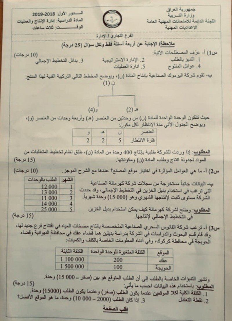 ادارة الانتاج والعمليات